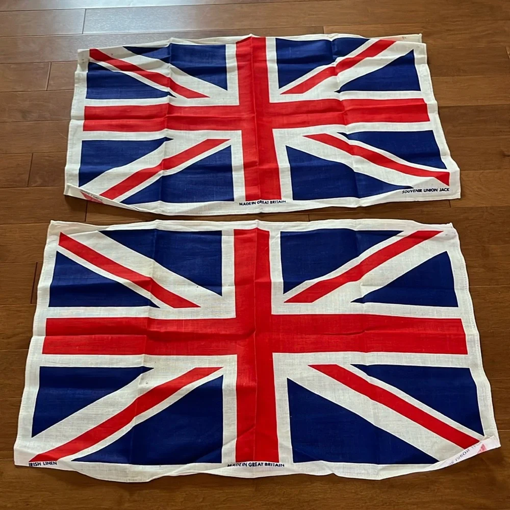 Two Large Vintage Linen Union Jack Tea Towels